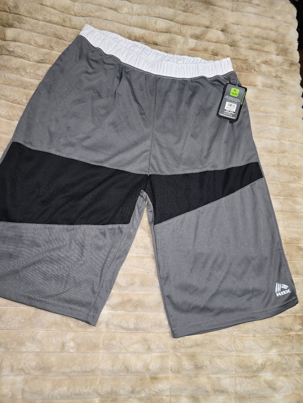 RBX Gray and Black Athletic Shorts with White Waistband